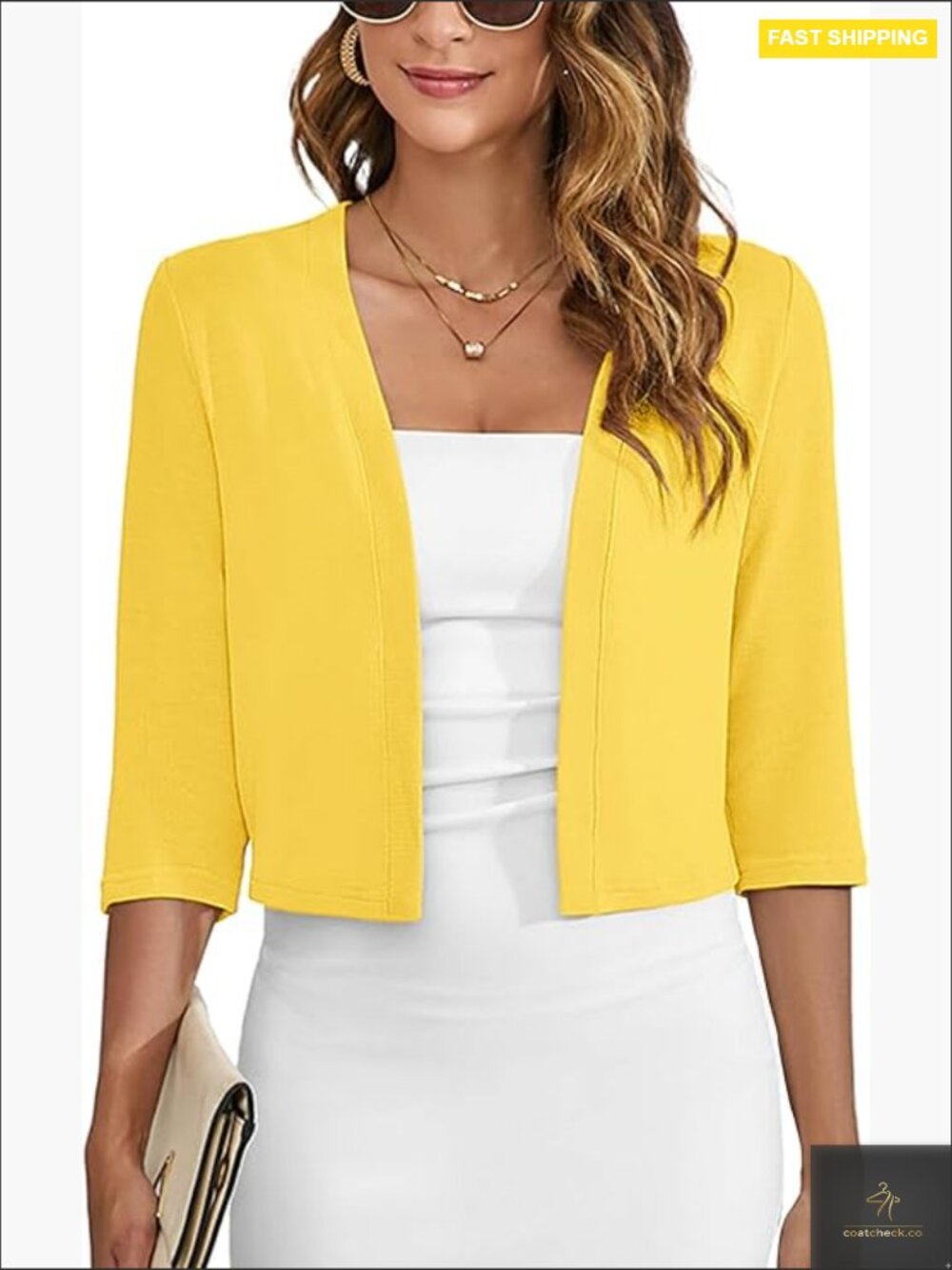 Lightweight Cropped Cardigan 3/4 Sleeve Open Front Shrug for Dress - Picture 1 of 5